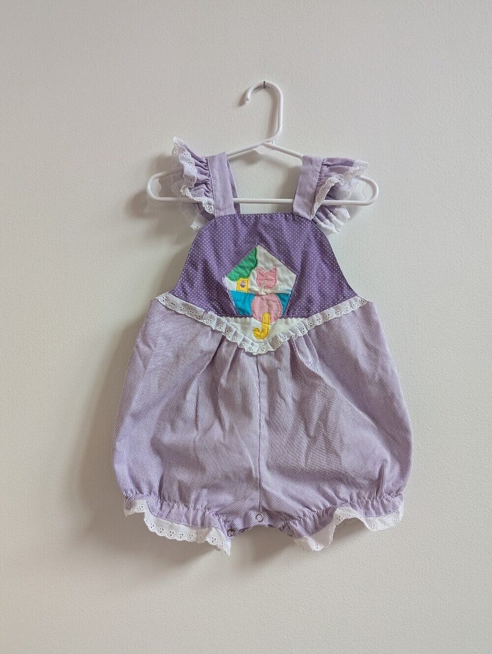 Vtg Goodlad Bubble Romper 18m Purple Kitty Whimsical